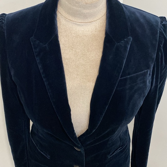 Deep Oxford Blue Velvet Tailored Blazer by Goop | Size 8 - Picture 6 of 13